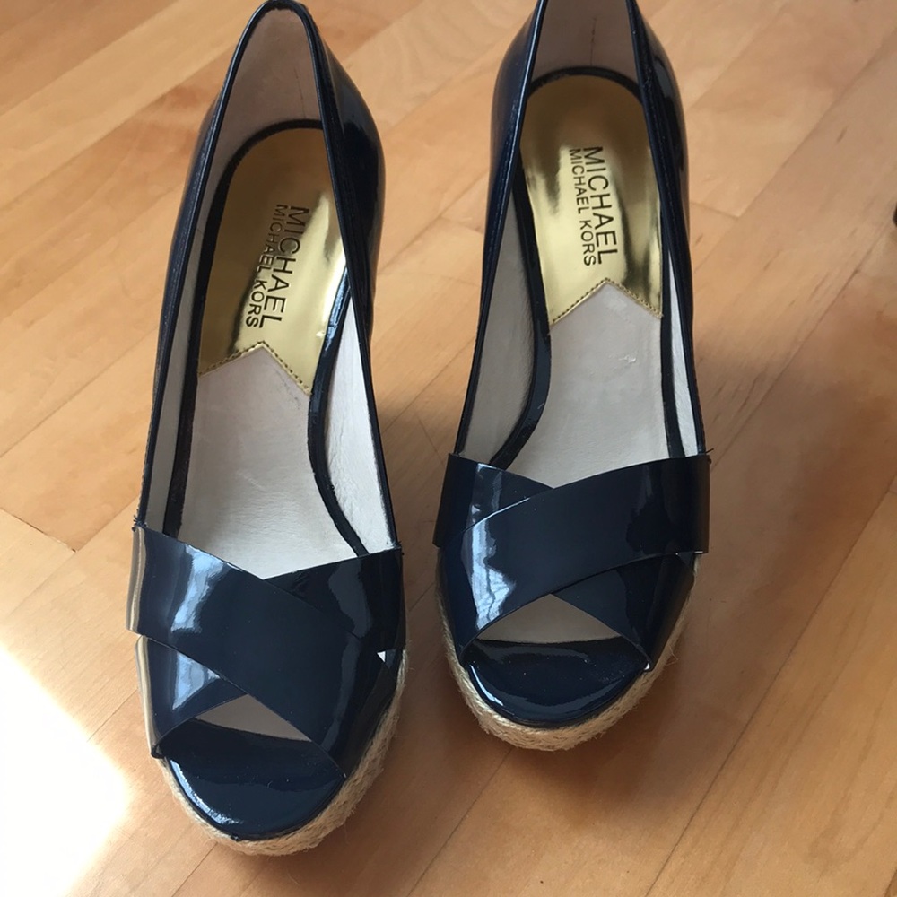 Michael Kors navy open toe espadrilles